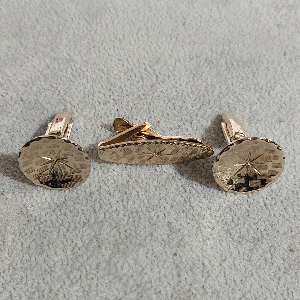 Vintage gold cufflinks and tie bar